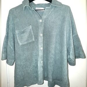 STATESIDE SHERPA BUTTON DOWN SHORT SLEEVE SHIRT Large teal blue NEW